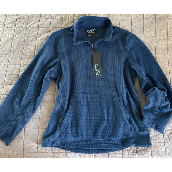 mack russo mens xl blue fleece 1/4 zip pullover kangaroo pocket sweatshirt nwt - Picture 1 of 7
